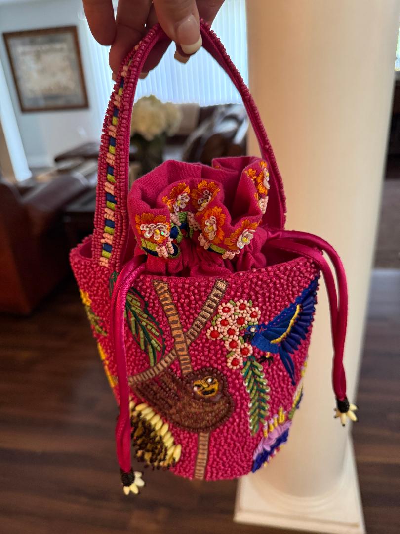 Trending Beaded Bags and Resort Collection - Beaded Sloth Small Bucket Tote