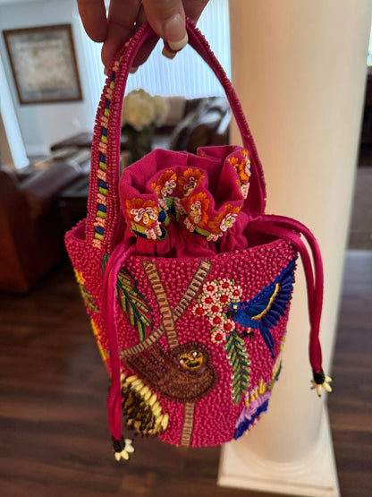 Trending Beaded Bags and Resort Collection - Beaded Sloth Small Bucket Tote