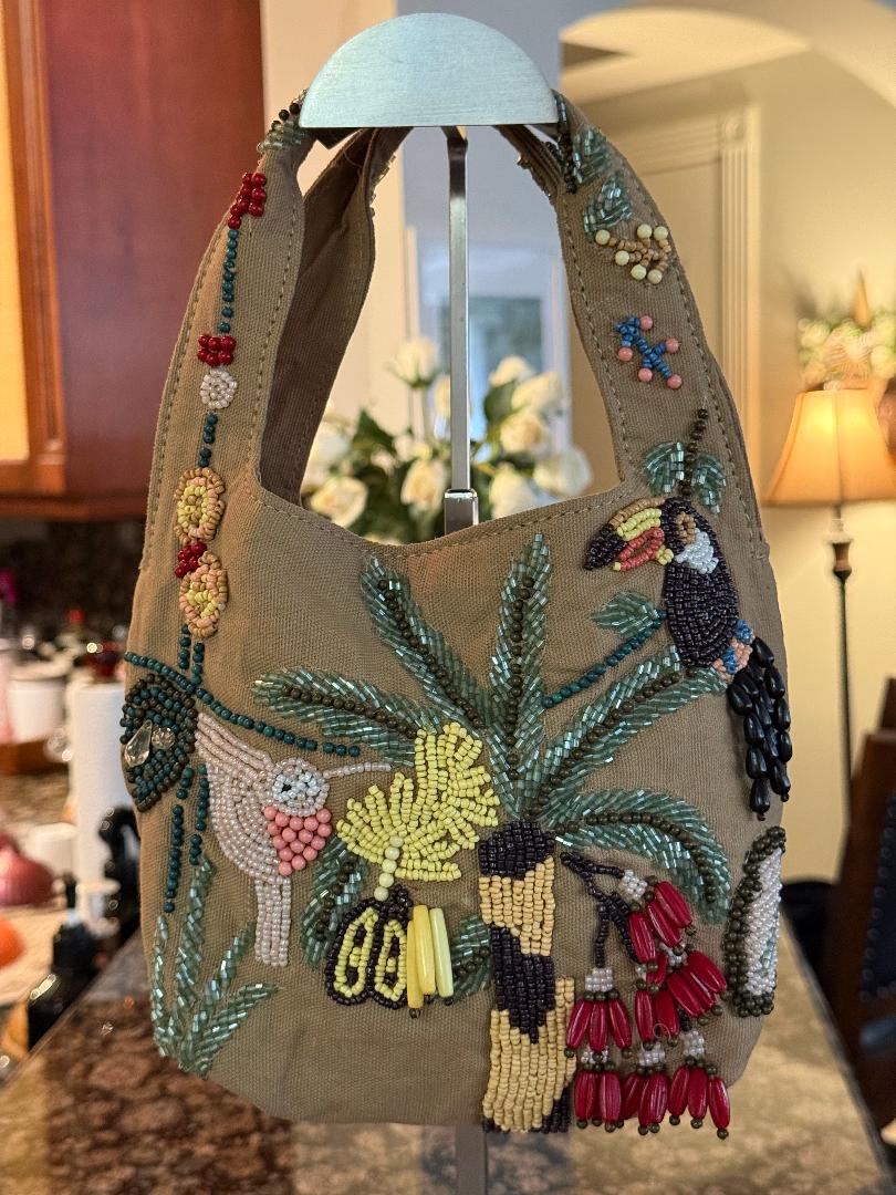 Trending Beaded Bags and Resort Collection - Tropical Toucan & Sloth Beaded Tote