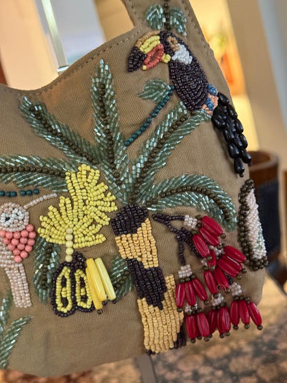 Trending Beaded Bags and Resort Collection - Tropical Toucan & Sloth Beaded Tote
