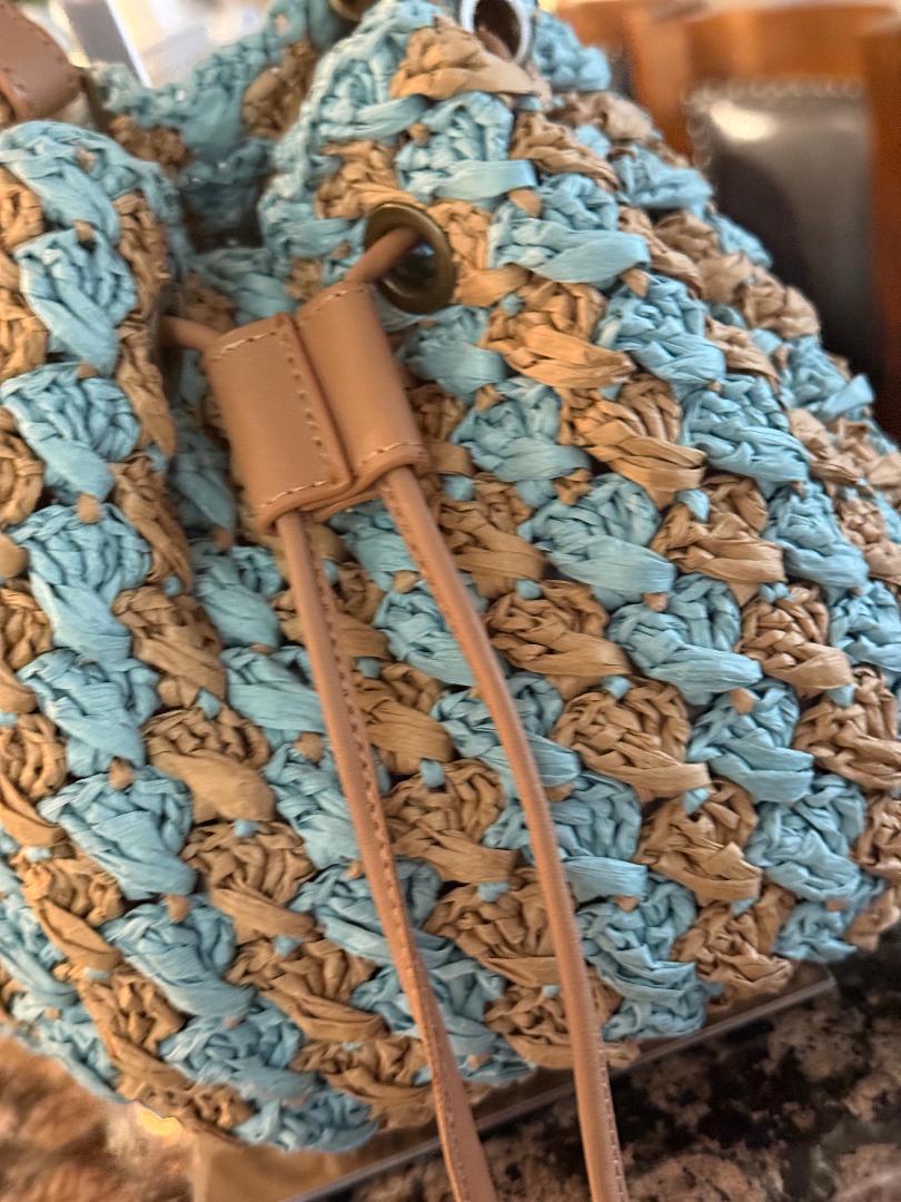 Trending Beaded Bags and Resort Collection - Sol Mer Brown/Blue Wicker Crossbody