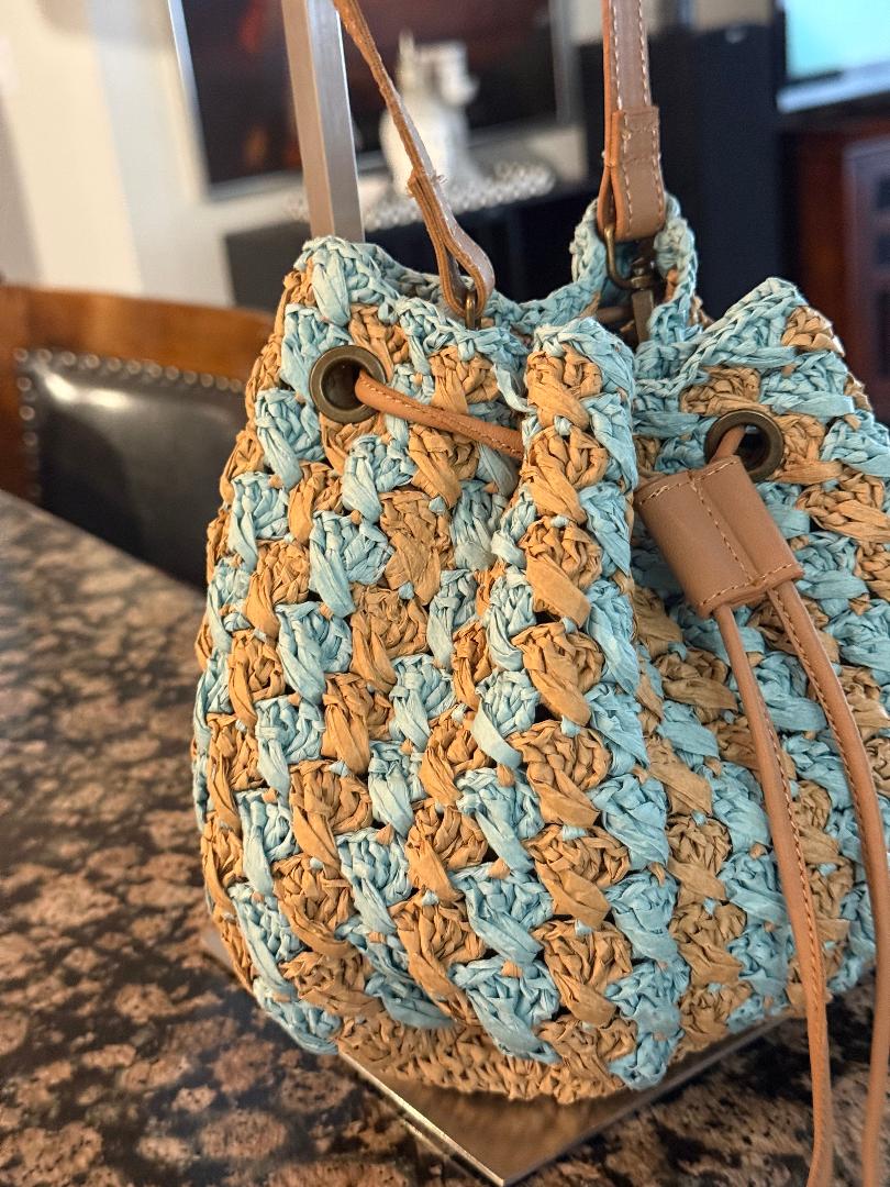 Trending Beaded Bags and Resort Collection - Sol Mer Brown/Blue Wicker Crossbody
