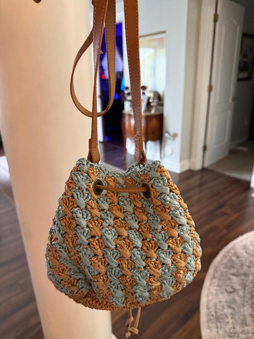Trending Beaded Bags and Resort Collection - Sol Mer Brown/Blue Wicker Crossbody