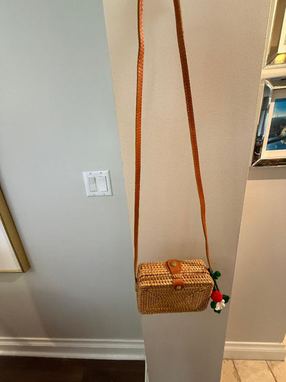 Trending Beaded Bags and Resort Collection - Wicker Crossbody with Cherry Bag Charm