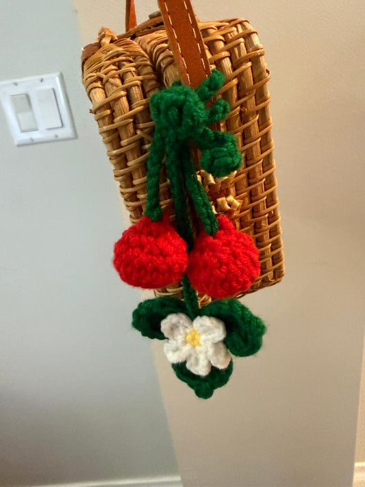Trending Beaded Bags and Resort Collection - Wicker Crossbody with Cherry Bag Charm