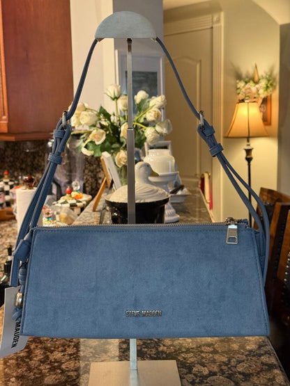 Trending Beaded Bags and Resort Collection - Steve Madden Blue Suede Shoulder Bag