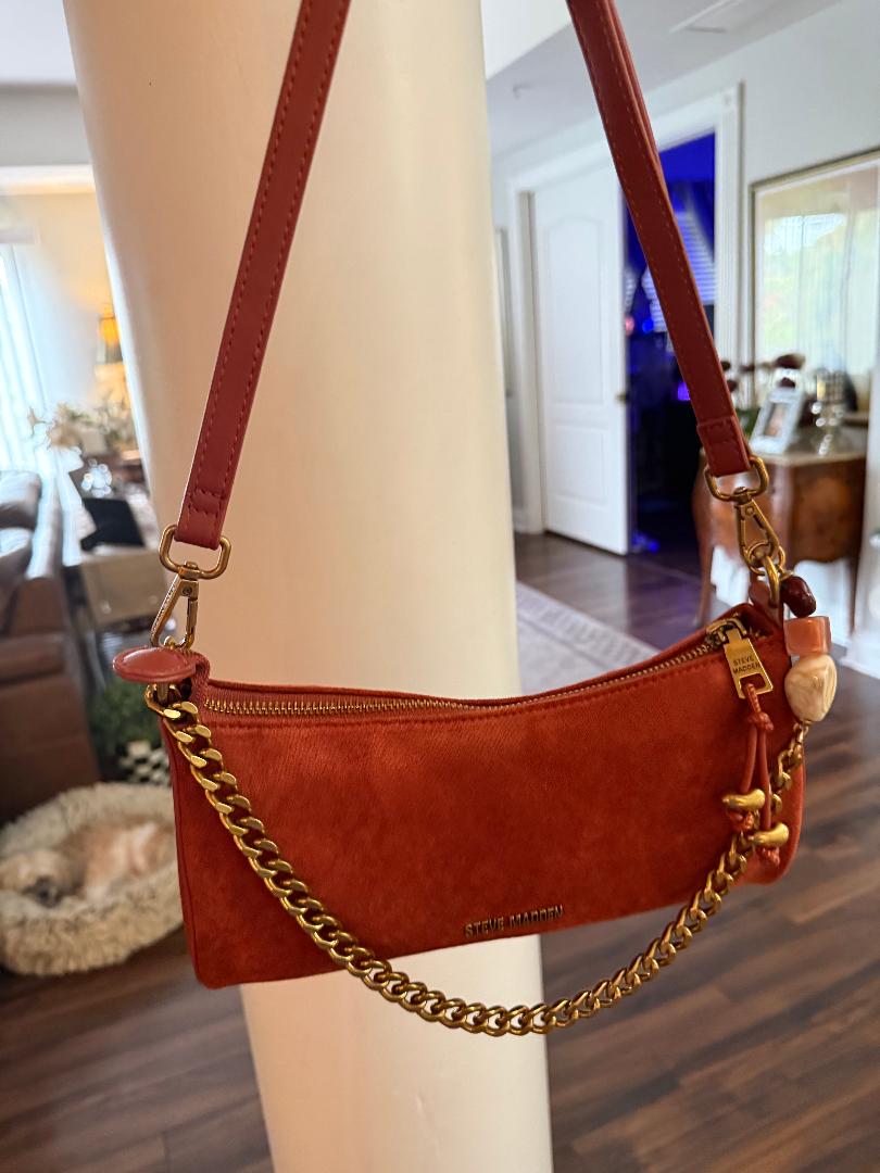 Trending Beaded Bags and Resort Collection - Steve Madden Rust Suede Shoulder Bag