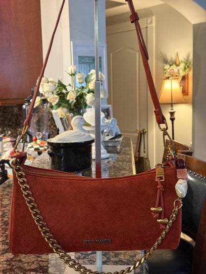 Trending Beaded Bags and Resort Collection - Steve Madden Rust Suede Shoulder Bag