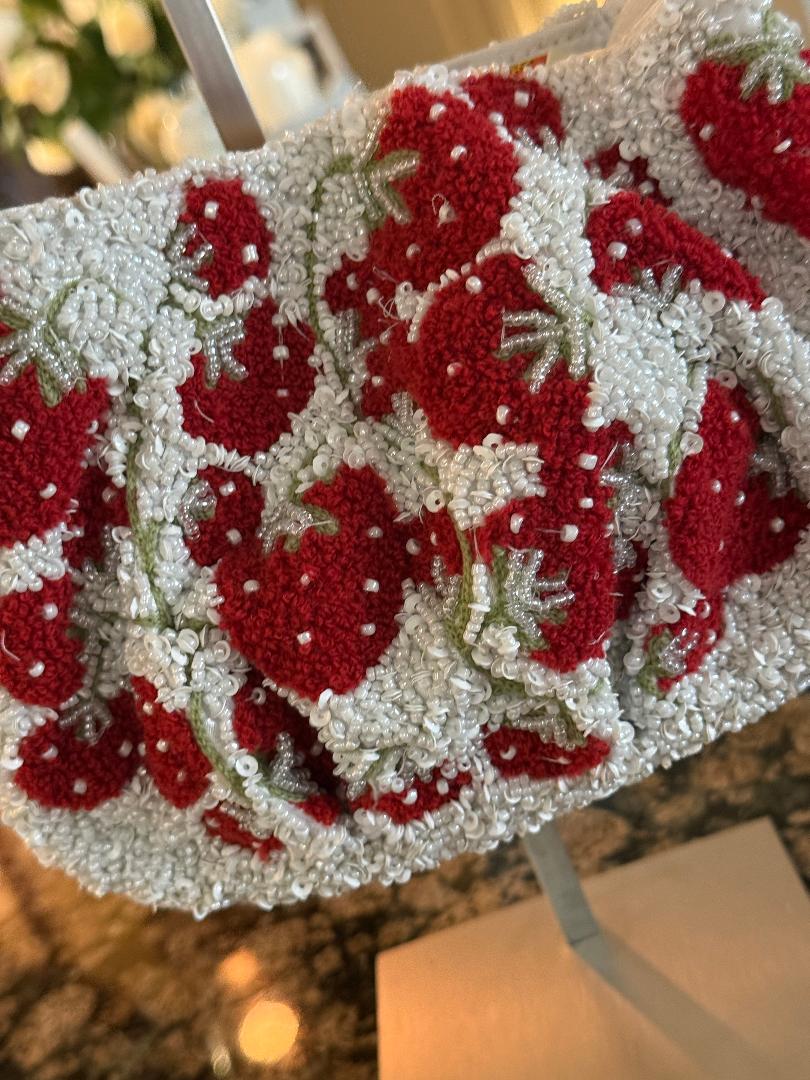 Trending Beaded Bags and Resort Collection Strawberry White Tote Bag