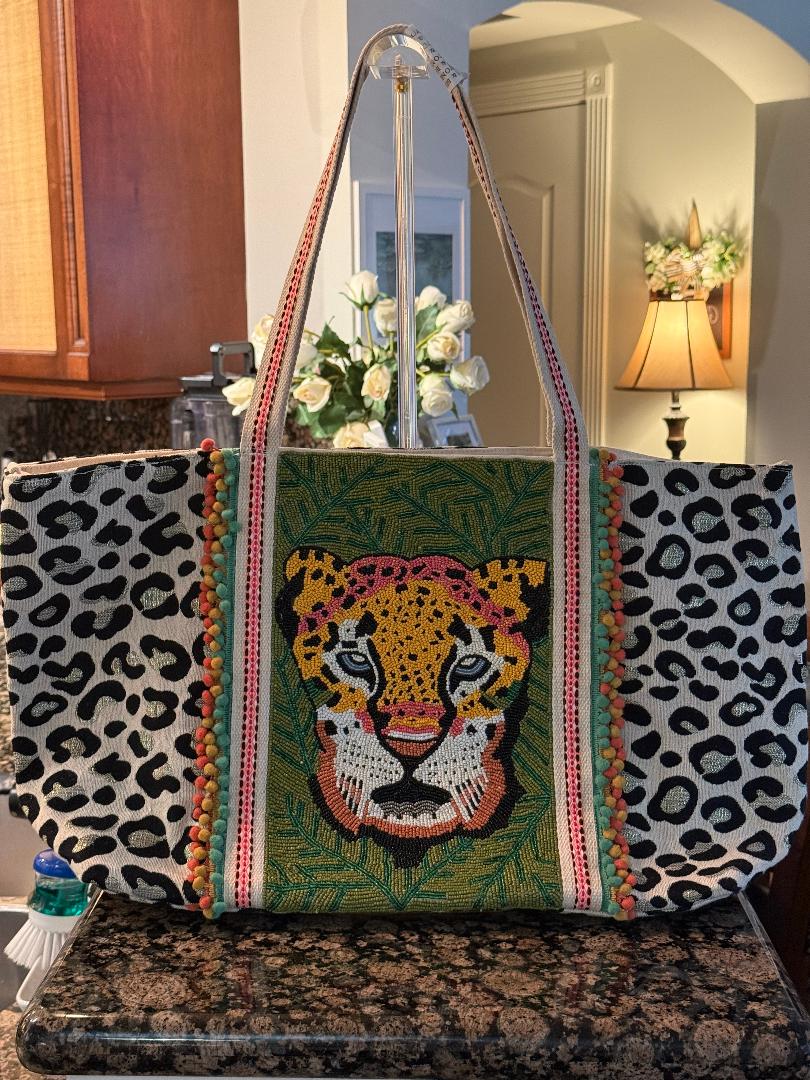 Trending Beaded Bags and Resort Collection - America & Beyond Oversized Leopard/Tiger Large Tote