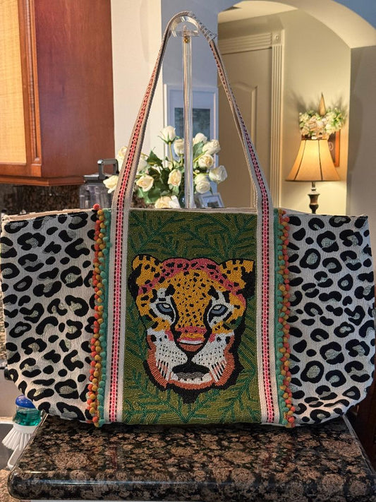 Trending Beaded Bags and Resort Collection - America & Beyond Oversized Leopard/Tiger Large Tote