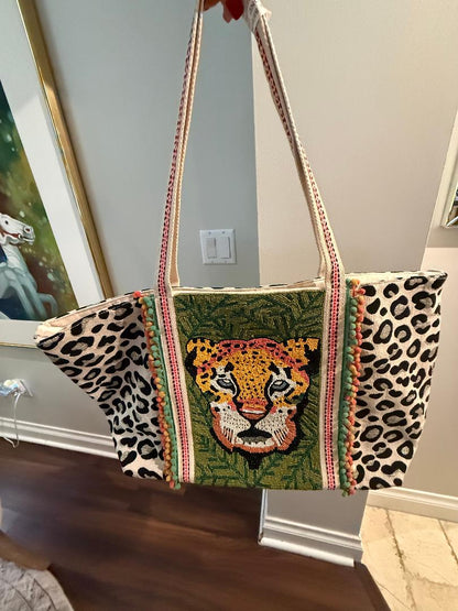 Trending Beaded Bags and Resort Collection - America & Beyond Oversized Leopard/Tiger Large Tote