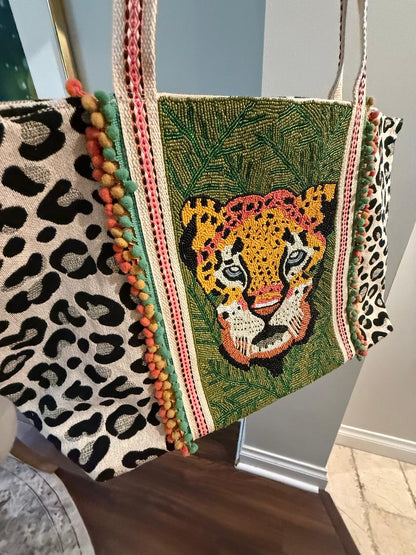 Trending Beaded Bags and Resort Collection - America & Beyond Oversized Leopard/Tiger Large Tote