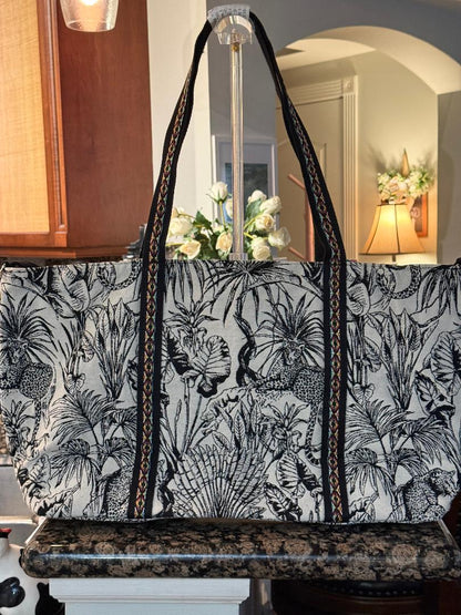 Trending Beaded Bags and Resort Collection - America & Beyond Tropical Leopard Beaded Tote