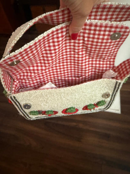 Trending Beaded Bags and Resort Collection - Tomato Red Plaid Beaded Shoulder Bag