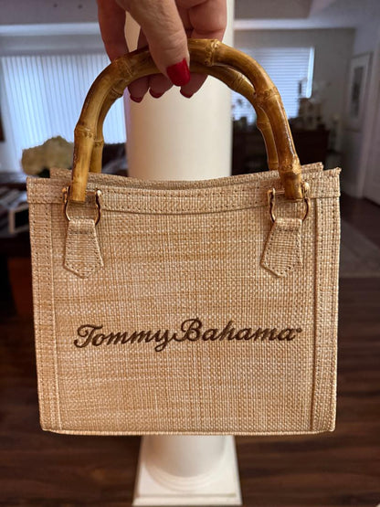 Trending Beaded Bags and Resort Collection - Tommy Bahama Small Wicker Tote w/ Bamboo Handles