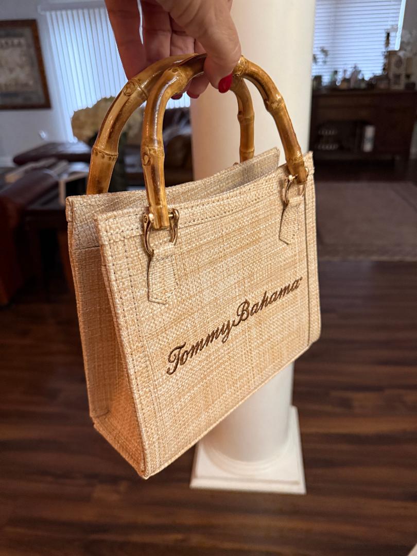 Trending Beaded Bags and Resort Collection - Tommy Bahama Small Wicker Tote w/ Bamboo Handles