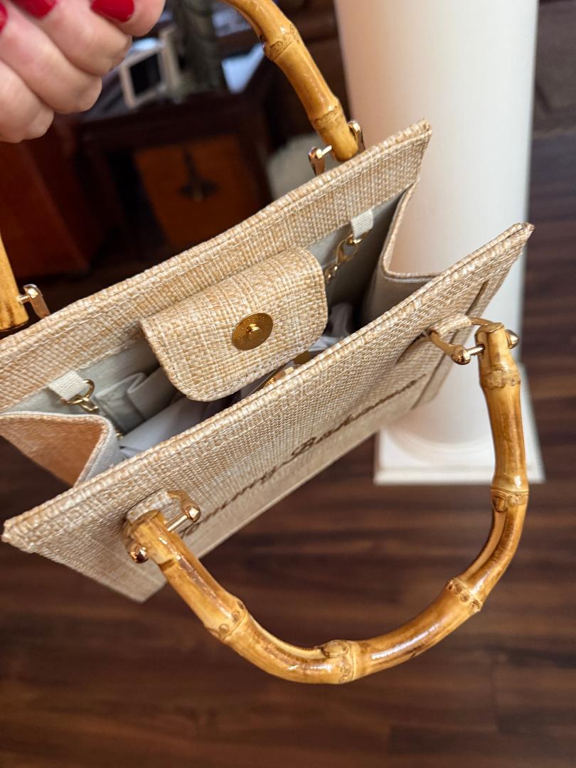 Trending Beaded Bags and Resort Collection - Tommy Bahama Small Wicker Tote w/ Bamboo Handles