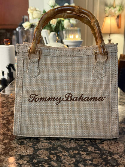 Trending Beaded Bags and Resort Collection - Tommy Bahama Small Wicker Tote w/ Bamboo Handles
