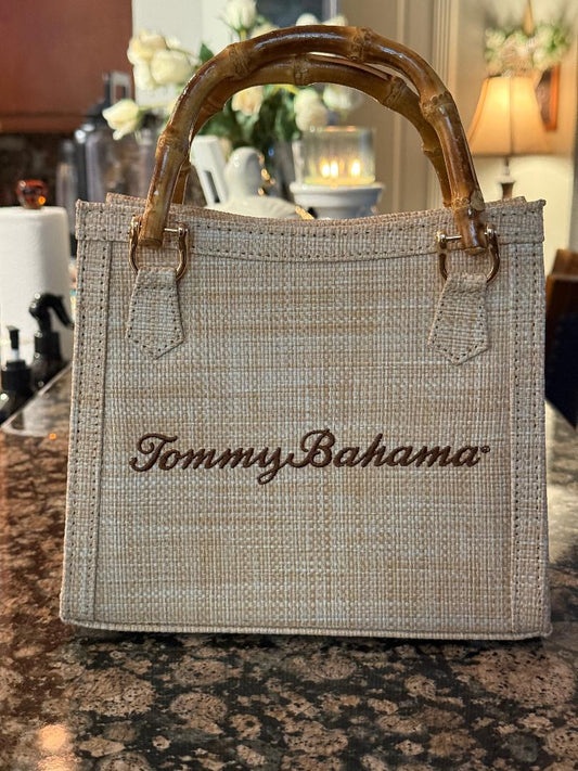 Trending Beaded Bags and Resort Collection - Tommy Bahama Small Wicker Tote w/ Bamboo Handles
