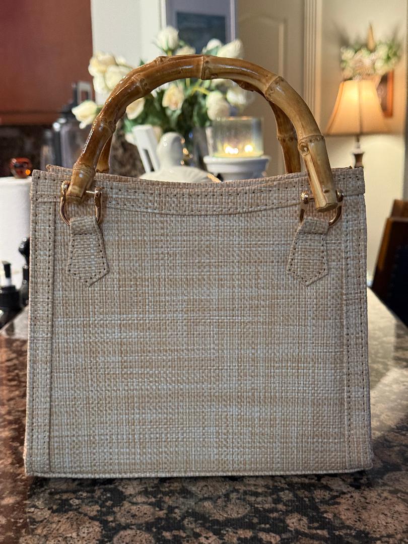 Trending Beaded Bags and Resort Collection - Tommy Bahama Small Wicker Tote w/ Bamboo Handles