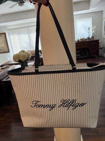 Trending Beaded Bags and Resort Collection - Tommy Hilfiger Blue Striped Shopping Tote