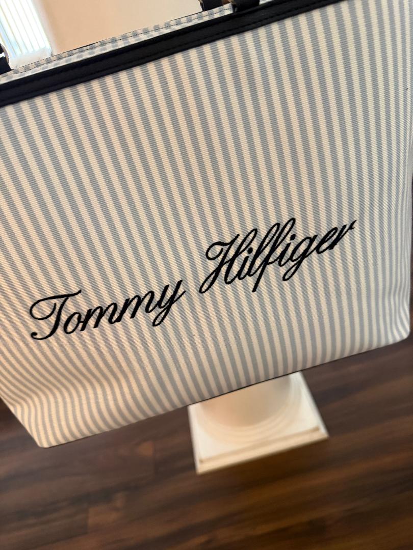 Trending Beaded Bags and Resort Collection - Tommy Hilfiger Blue Striped Shopping Tote