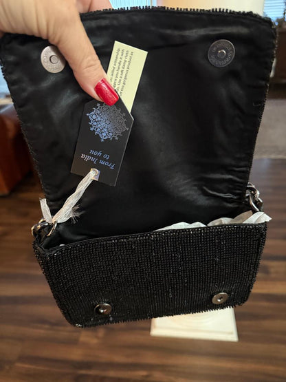 Trending Beaded Bags and Resort Collection - Black, Gold & Copper Beaded Sequin Shoulder Bag with Silver Chain
