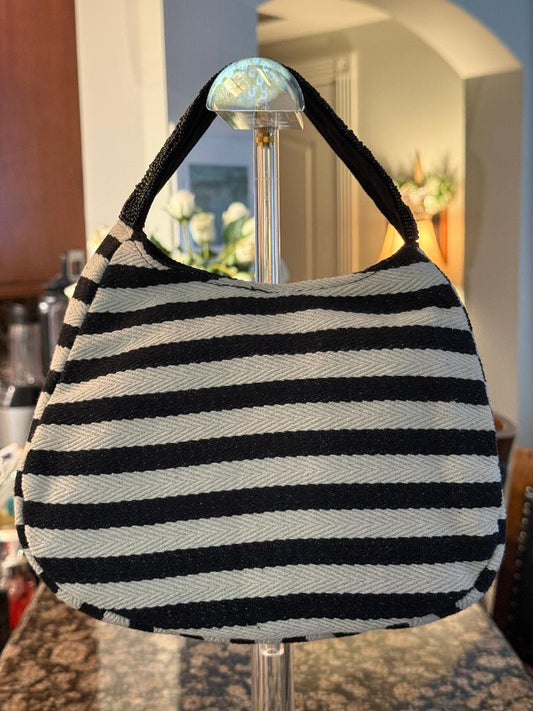 Trending Beaded Bags and Resort Collection - Toucan Black & White Strip Tote Bag