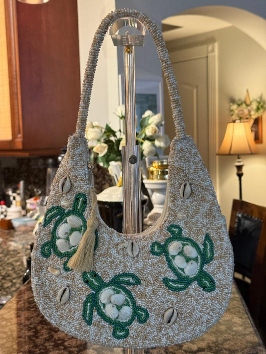 Beaded Bags and Resort Collection - Sea Turtle Top Handle with Sea Shells
