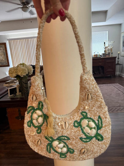 Beaded Bags and Resort Collection - Sea Turtle Top Handle with Sea Shells