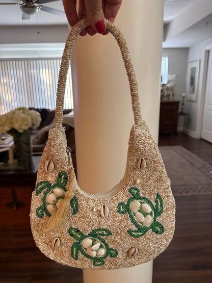 Beaded Bags and Resort Collection - Sea Turtle Top Handle with Sea Shells