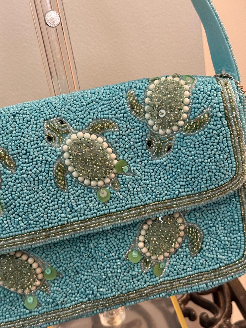 Trending Beaded Bags and Resort Collection - Baby Blue Sea Turtles with Matching Bag Charm