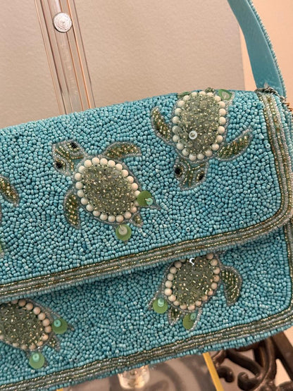 Trending Beaded Bags and Resort Collection - Baby Blue Sea Turtles with Matching Bag Charm