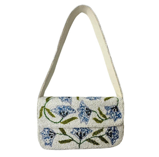 Trending Beaded Bags and Resort Collection - Blue Hydrangea Beaded Shoulder Bag