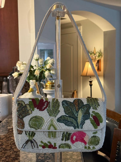 Trending Beaded Bags and Resort collection - Farmers Market Veggies Beaded Shoulder Bag