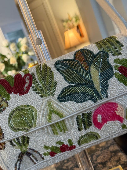 Trending Beaded Bags and Resort collection - Farmers Market Veggies Beaded Shoulder Bag