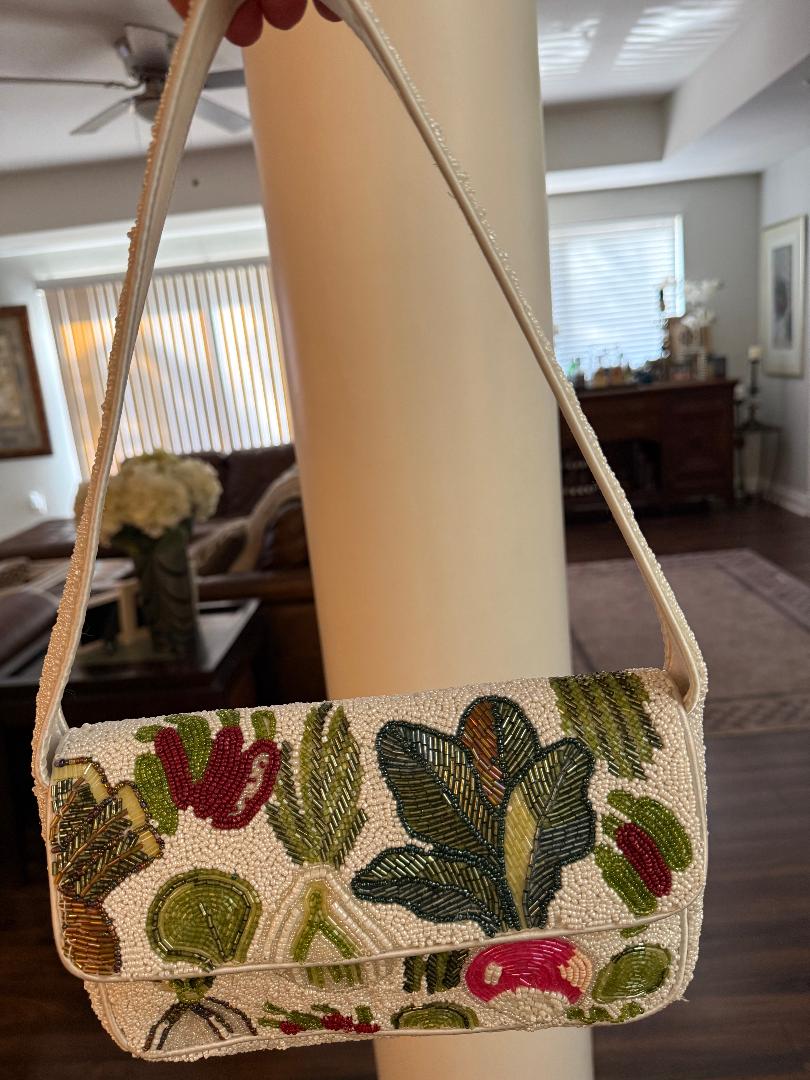 Trending Beaded Bags and Resort collection - Farmers Market Veggies Beaded Shoulder Bag