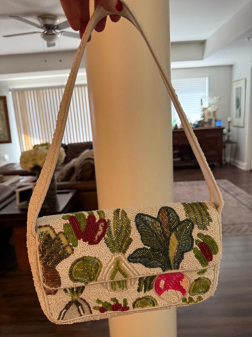 Trending Beaded Bags and Resort collection - Farmers Market Veggies Beaded Shoulder Bag