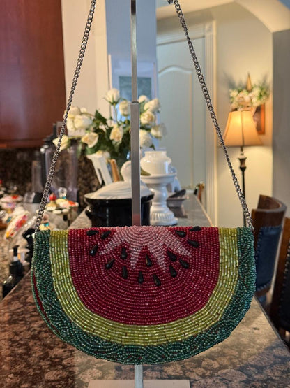 Trending Beaded Bags and Resort Collection - Watermelon Beaded Crossbody Bag
