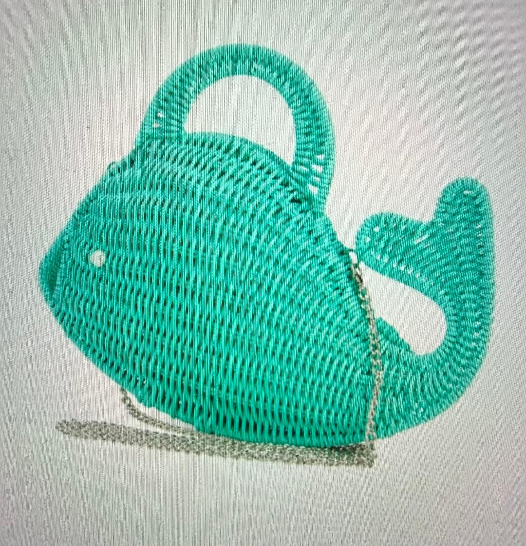 Trending Beaded Bags and Resort Collection - Aqua Wicker Whale Crossbody with Silver Chain