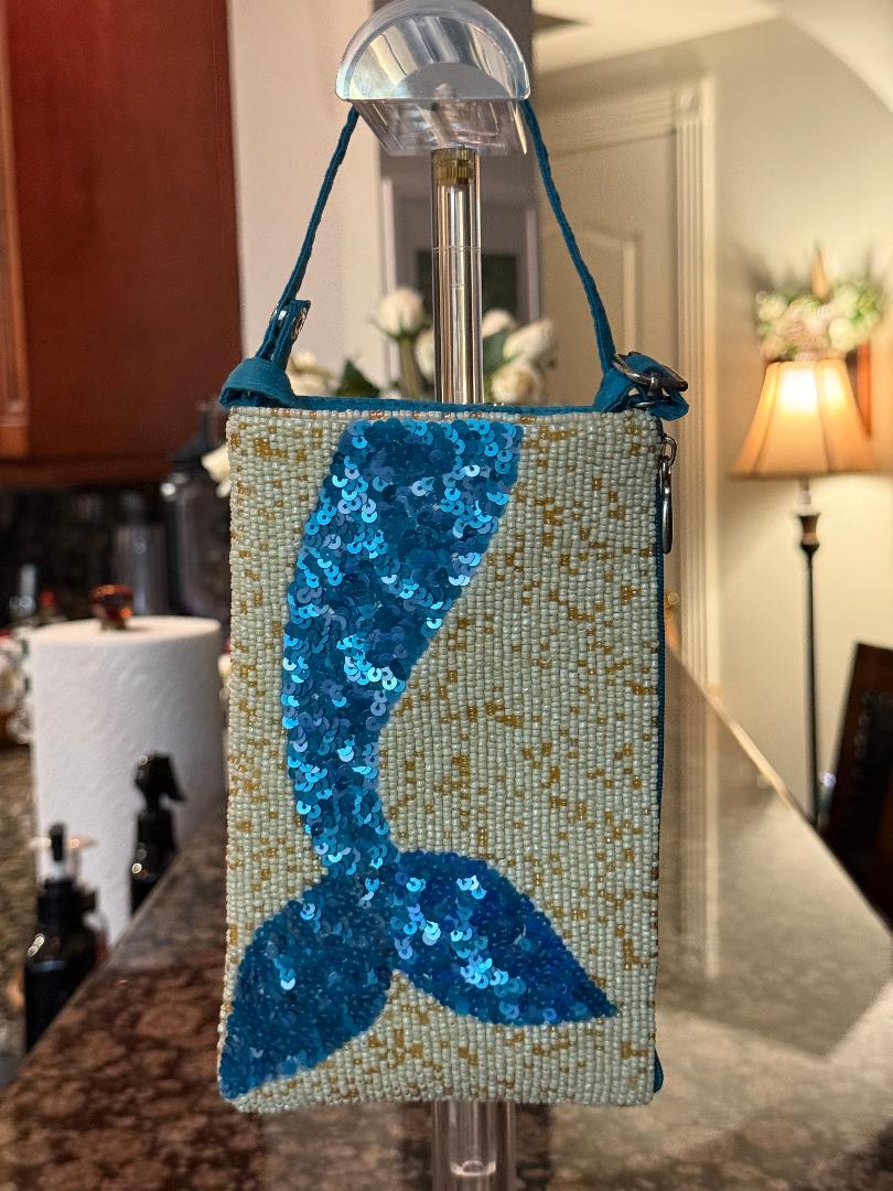 Trending Beaded Bags and Resort Collection - Mermaid Turquoise Tail Crossbody Bag