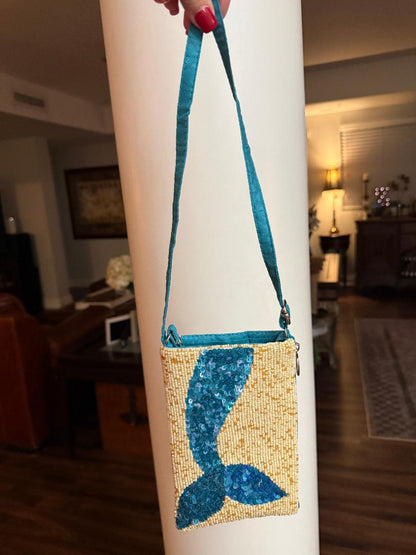 Trending Beaded Bags and Resort Collection - Mermaid Turquoise Tail Crossbody Bag