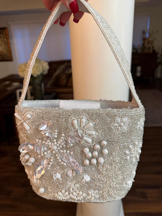 Trending Beaded Bags and Resort Collection - White Beaded Shoulder Bag