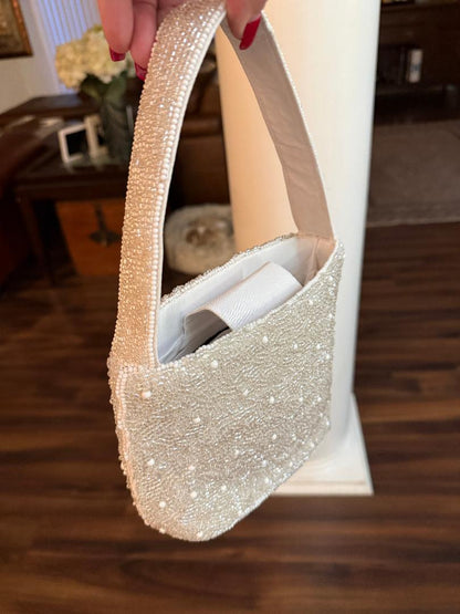 Trending Beaded Bags and Resort Collection - White Beaded Shoulder Bag