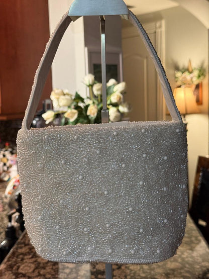 Trending Beaded Bags and Resort Collection - White Beaded Shoulder Bag