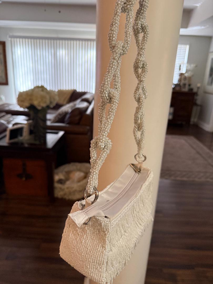 Trending Beaded Bags and Resort Collection - White Chain Link Beaded Shoulder Bag