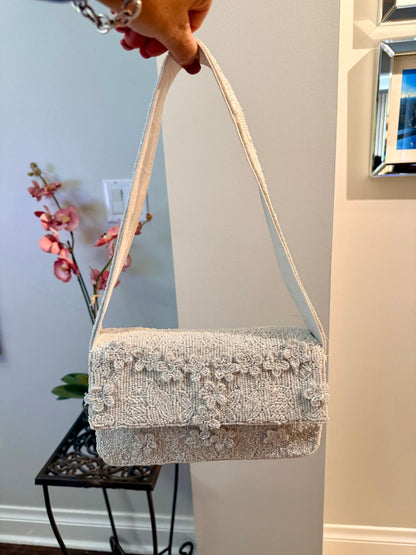 Trending Beaded Bags and Resort Collection - White Floral Shoulder Bag