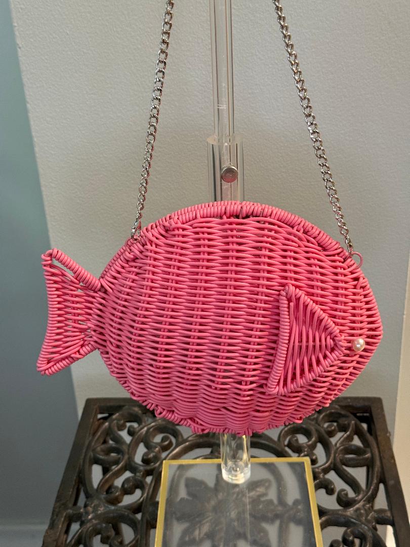 Trending Beaded Bags and Resort Collection - Tommy Bahama Pink Wicker Fish