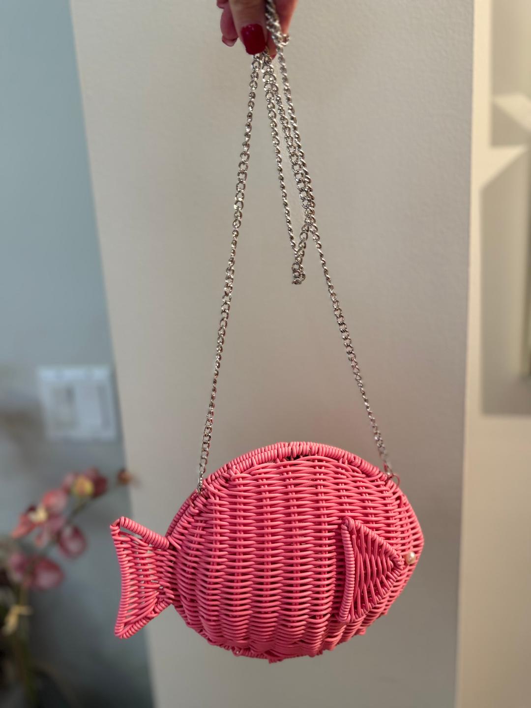 Trending Beaded Bags and Resort Collection - Tommy Bahama Pink Wicker Fish